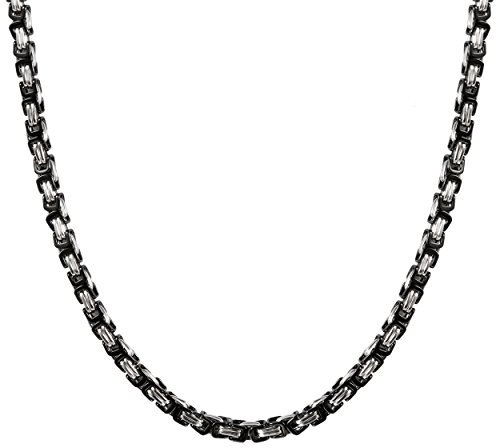 JewelryWe Schmuck Herren Halskette, 5mm Breite Edelstahl Biker Link Königskette Panzerkette Kette, Schwarz Silber, Länge 26 Zoll