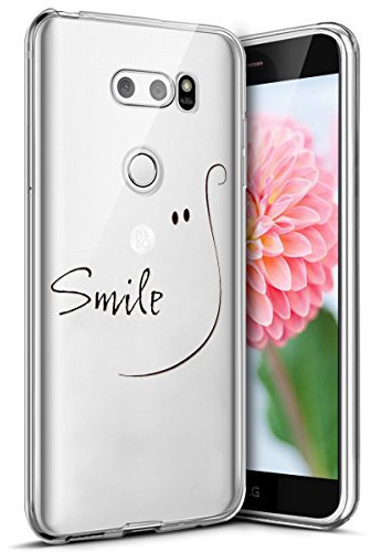 kompatibel mit LG V30 Hülle,LG V30 Schutzhülle,Bunt Gemalte Muster Transparent TPU Silikon hülle Handytasche Slimcase Rückschale Schale Handyhülle für LG V30,Lächeln Gesicht