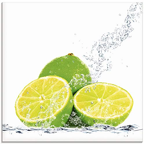 ARTland Wanddeko Glasbilder Wandbild Glas Bild einteilig 40x40 cm Quadratisch Früchte im Wasser Obst Cocktails Bar Limette Grün T5SN