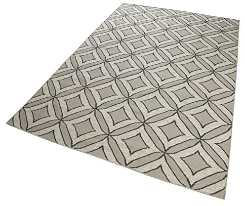 Esprit Home I Handweb Kurzflor Teppich/Läufer aus Wolle für Wohnzimmer, Flur, Schlafzimmer I Kian Kelim ESP-6023-04 | Silber Grau | (130 x 190 cm)