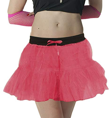 21Fashion Ensemble jupe pour enterrement de vie de jeune fille avec gants en résille et collier de perles Rose Taille 44-50