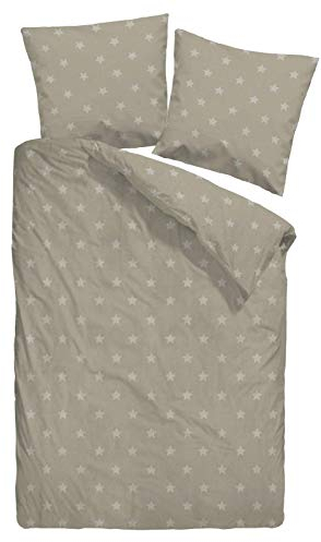 Dormisette Winter Bettwäsche Sterne Melange Jacquard Flanell 135x200 / 80x80 (6096-70 beige)