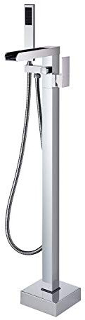 Wowkk Freistehender Wannenfüller, Wasserfall-Badewannenarmatur, Chrom, Bodenmontage, Messing, Einhebel-Badezimmerarmaturen mit Handbrause