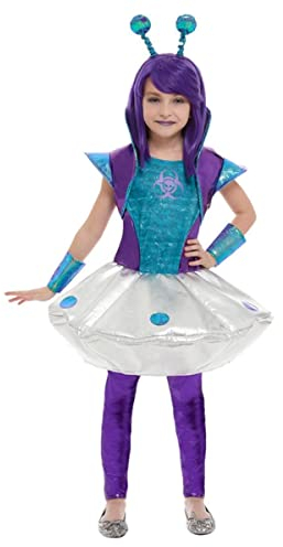 Smiffys Alienkostüm für Mädchen, Blau, mit Kleid, Leggings, Manschetten & Stirnband