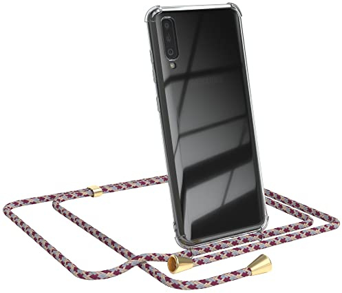 EAZY CASE Handykette kompatibel mit Galaxy A70 Handyhülle mit Umhängeband, Handykordel mit Schutzhülle, Silikonhülle, Hülle mit Band, Stylische Kette für Smartphones, Rot Camouflage