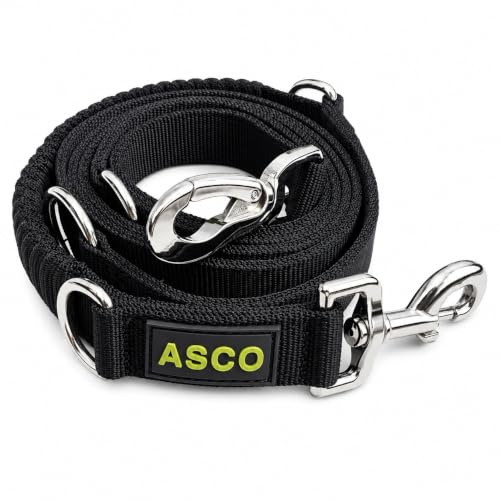 ASCO Hundeleine mit Ruckdämpfer, 5 Längen, Trainingsleine 100-200 cm, AC01L | Langlebig, wetterfest, hohe Zugkraft, sicherer Halt, zuverlässige Qualität, Robuste Karabiner, für Alltag & Outdoor