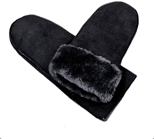 MEGAUK Damen Fäustlinge mit Warme Gefüttert - Lammfell Design Handschuhe - Kunstfell Winterhandschuhe - Winter Fausthandschuhe (Schwarz)