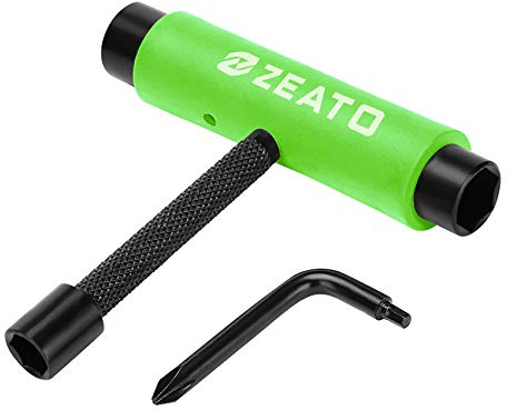 Zeato All-in-One Skate Tools Werkzeuge für Skateboards Multifunktionale Tragbar Longboard T Tool Zubehör mit T-Type Schlüssel und L-Type Kreuzschlitz-Schlüssel Schraubenzieher, Upgrade-Grün