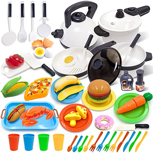 Kids Kitchen Toy Cookware Play Food Play Dishes with Pots Pans Accessories