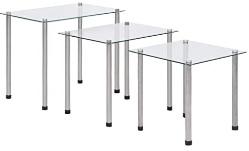 vidaXL Tables Gigognes 3 pcs Table Basse Table d'Appoint Table de Canapé Meuble de Salon Salle de Séjour Maison Intérieur Transparent Verre Trempé