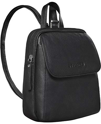 STILORD 'Valentina' Vintage Damenrucksack Klein Leder Daypack Rucksack für Frauen Rucksackhandtasche für City Ausgehen Shopping Damen Tagesrucksack Echtleder, Farbe:schwarz