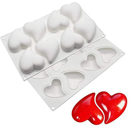 XiaoShenLu molde pastel 3d, molde de silicona para postres pudín, 8 agujeros Corazones retorcidos