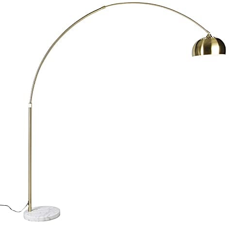 Qazqa - Modern Bogenleuchte I Bogenlampe I Lampe I Leuchte Messing mit weißem Marmorsockel verstellbar - XXL I Wohnzimmer I Schlafzimmer - Stahl Länglich - LED geeignet E27