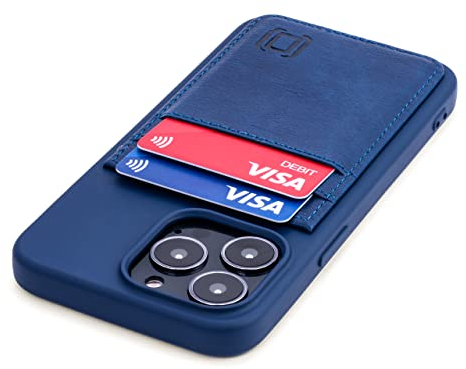 Dockem Wallet Case for iPhone 13 Pro with Liquid Silicone Shell, Built-in Metal Plate for Magnetic Mounting & 2 Credit Card Holder Pockets: EXEC M2T, Premium Synthetic Leather (6.1 Pro, Navy)