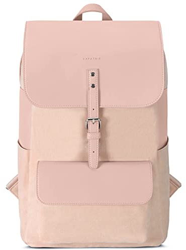 Expatrié Rucksack Damen aus Baumwoll Canvas & veganem PU Leder Rosa Ella Daypack Groß - Leder Damenrucksack Elegant - Tagesrucksack 15l Tasche mit Magnetverschluss