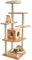 COSTWAY Arbre a Chat XXL en Bois 175 cm, 4 Poteaux à Griffer en Sisal, 7 Plateformes, Condo, Brosse d'Toilettage, Arbre a Chat Maine Coon, Peluche Lavable, pour 4-6 Chats, 60 x 60 x 175 cm, Naturel