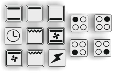 generisch EIN Set mit 13 Stück Herd Aufkleber E Herd Beschriftung Ofen Koch Schalter Zeichen Symbole (R29/1/1) (0,5 x 0,5 cm)