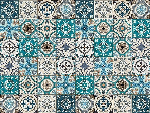 Queence | Küchen Spritzschutz,Fliesenmuster' 80x60 | Küchenrückwand | Alu-DiBond | Fliesenschutz für den Herd und Spüle | Küche | Küchenfliesen | Fliesenspiegel | Rückwand