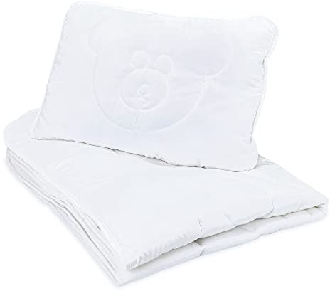 Baby Bettdecke und Kissen Kinderdecke 100x135 cm und Babykissen 40x60 cm - Kinderbettdecke Kinder Bettdecken Set und Decke für Kleinkind Babybett Mikrofaser Weiß Oeko-Tex-Zertifikat