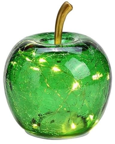 Wurm Dekoleuchte Apfel (XS) Glas, dunkelgrün, Apfel Lampe mit LED Lichterkette, Dekolampe, Tischleuchte, Apfellampe