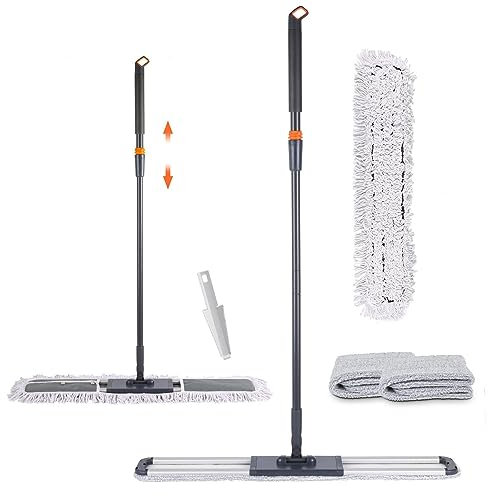 Dust Mop for Hardwood Floors 32 Commercial Industrial Cotton Floor Dust Mop with Extra 3 Mop Refill Pads 61 Inch Long Handle for Cleaning Office Garage Hardwood Warehouse Factory Mall Deck