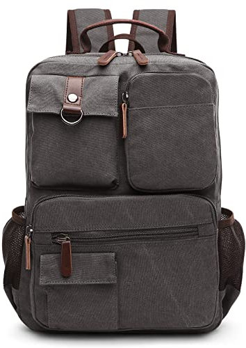 DORRISO Men Laptop Backpack Travel Canvas Backpack College Rucksack School Laptop Backpack Fits 15.6 inch Laptop Bag Hiking Business Casual Vacation Climbing Canvas Bag Gray