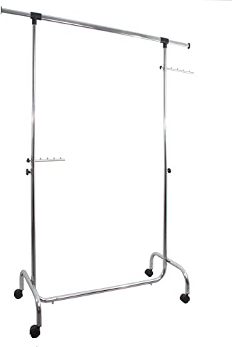 GERSO Mobiler Kleiderständer 100 cm breit mit Auszügen, höhenverstellbar, auf Rollen, multifunktional aus Metall ausziehbar mobile Garderobenstange stabil