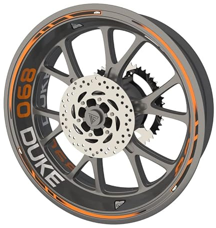 Komplettes Set Felgenrandaufkleber für Motorrad KTM 890 Duke Premium Qualität (Aufkleber für beide Felgen) (Orange)