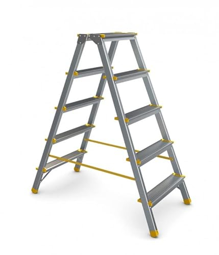 PROREGAL Metal Double Giraffe Doppelseitige-Aluminium-Stufenstehleiter | 8 Stufen | HxB 178x53,3cm | 150kg Tragkraft | Leiter, Teleskopleiter, Trittleiter, Bockleiter, Sprossen-Doppelleiter