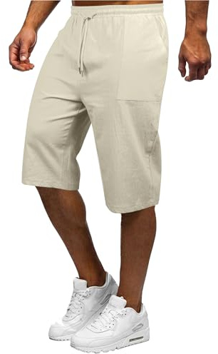 YAOBAOLE Mens Linen Shorts Men's Loose Cotton Linen Shorts 3/4 Summer Casual Long Shorts with Pocket