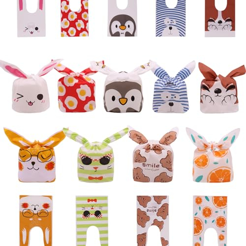 Sachet Bonbon, 40 Pcs Sacs pour Anniversaire Enfant, Forme d'Oreille Lapin Animaux, pour Fête Chocolate Candy Biscuits Savon Serre-câbles d'Étanchéité