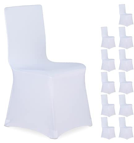 Relaxdays 12 x Stuhlhussen, universeller Stretch Stuhlbezug, waschbarer Stoff, Bankettstuhl Dekoration, Empfang und Feier, weiß