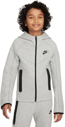 Nike Giacca Ragazzo Sportswear Tech Flc Fz, Dk Grey Heather/Black/Black, FD3285-063, S