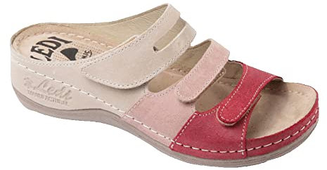 Ledi 432-4 Anatomic Sandales Sabots Mules Chaussons Chaussures en Cuir, Femme, Beige-Rose-Rouge, EU 39