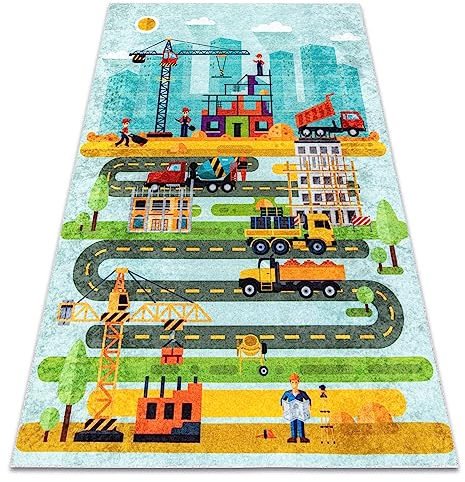 rugsx Kinderteppich JUNIOR 52105.801 Baustelle, Straßen, für Kinder, Anti-Rutsch - blau 80x150 cm