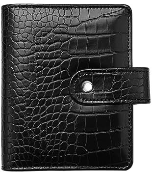 Classeur budgétaire A7 crocodile avec planificateur en cuir noir, classeur à 6 anneaux, système d'enveloppe de remplissage pour espèces