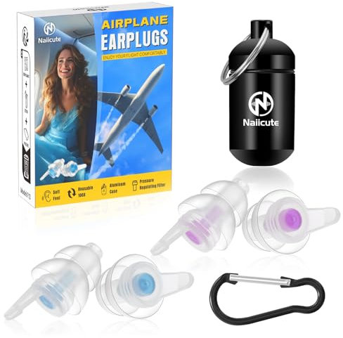 Naiicute Ear Plugs for Flying 2 Pairs, Air Pressure Regulating Earplugs Prevent Ear-Pain & Noise Reducing 25 dB,100x Reusable Soft Plane Earbuds for Adults Child 12 YRS+, Airplane Travel Essentials