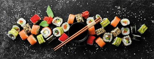 artissimo Glasbild Küche 80x30 cm Küchenbild: Sushi modern schwarz AG5442A – Bild aus Glas, Wandbild Querformat, Küchendeko Food Design