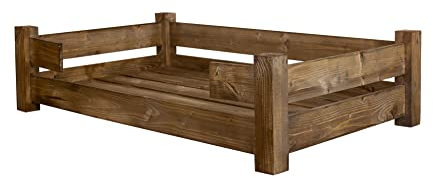 Kistenkolli Altes Land Hundekorb Winston XL aus Holz mit Kissen 100x60x25cm Hundekorb Hundekissen Schlafplatz Vintage Hundesofa (Palisander ohne)