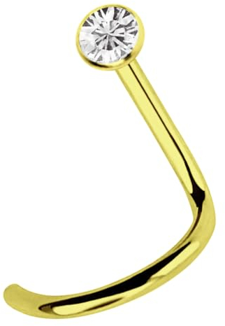 Modern Nature Piercing-Schmuck Titan Nasenstecker mit Spirale, Stein 2,2 mm, Stab 1,0 mm, Gold