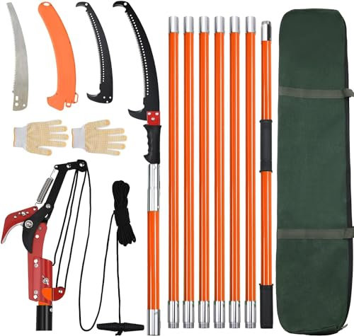 Scie à perche manuelle pour couper les arbres, scie à perche manuelle extensible de 2,2 à 7,9 m, outils de jardin pour couper les branches hautes, les branches inférieures, la brosse et les bûches