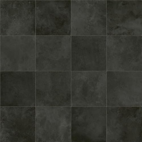 Tile Effect Black Anti-Slip Vinyl Flooring For LivingRoom, Hallways, Kitchen, 2.0mm Thick Cushion Backed Vinyl Sheet, Waterproof Lino Flooring-3m(9'9) X 2m(6'6)-6m²