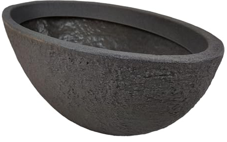Sesua Pflanzschale XXL oval grau Pflanztopf Steinoptik Kunststoff 70x40cm