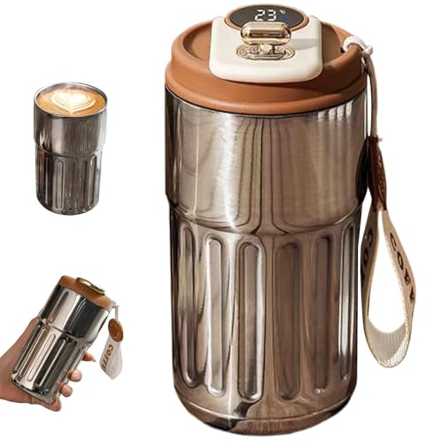 Thermal Cups for Hot and Cold Drinks Thermos Cup Coffee Flask Thermos 410ml Smart Coffee Mug Stainless Steel Smart Coffee Cup with Temp Display Portable Travel Cup with Leak-Proof Lid Coffee Color