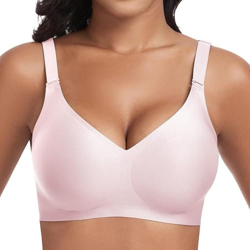 Jiuday Soutien Gorge sans Armature Grande Taille Soutiens-Gorge Femme Push Up Rembourré Soutien Gorge sans Complexe Brassiere Classiques Comfit Generous (Rose,M)