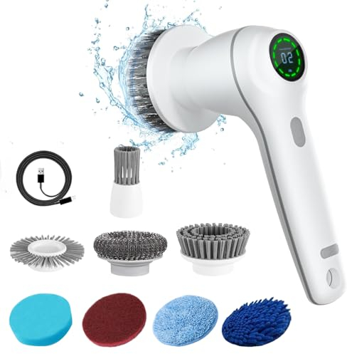 Electric Cleaning Brush, Electric Spin Scrubber Cordless Rechargeable with 4 Hours of Use Time, Power Scrubbers for Cleaning, Electric Scrubber…