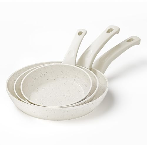 Innerwell Keramik Pfannenset Antihaft Bratpfanne 20/24/28cm, Pfanne Induktion mit Antihaft Beschichtung, PFOA Freie, Kratzfeste Aluminium Bratpfanne (Weiß)