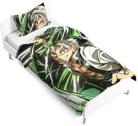 Zhongkaihua Shinazugawa Sanemi Bettwäsche-Set, 2-teilig, enthält doppelseitigen 3D-Anime-Druck, wendbarer Bettbezug und Kissenbezug, 135 x 200 cm, Einzel-Bettwäsche-Set, mehrfarbig
