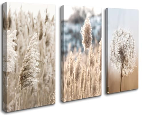 Visario Leinwand Bild fert gerahmt Boho Pampasgras Pusteblume 120 x 80 cm 4427