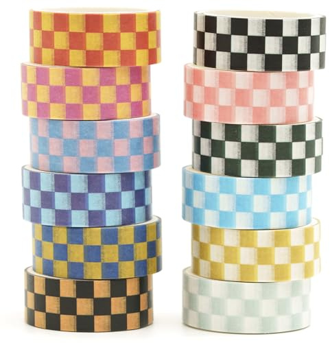 Songdao Gitter Washi Tape Set 12 Rollen Schottenstoff Dekoratives Klebeband Bunt für Scrapbooking, Bullet Tagebuch, Planer, Geschenkverpackung (Style Two)